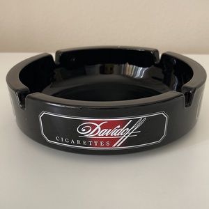 Large Vintage Ashtray Davidoff Cigarettes France Shiny Black